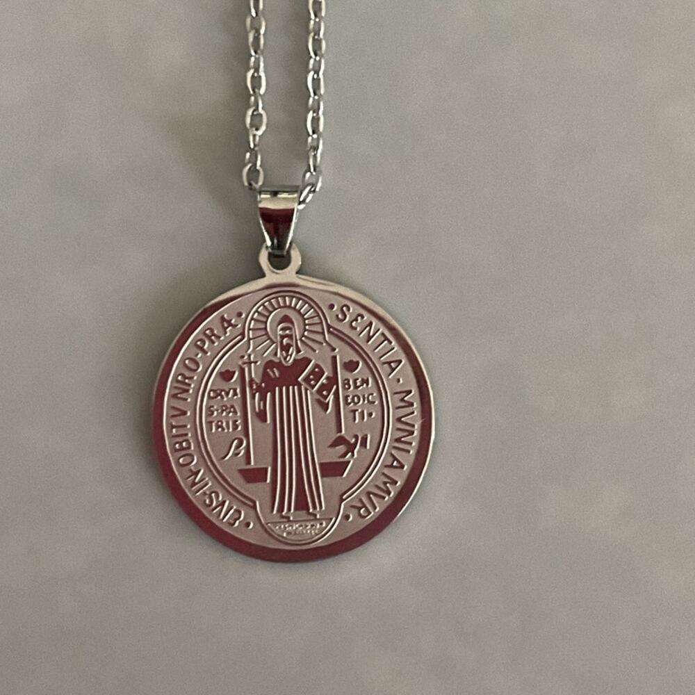 St Benedict (San Benito) Medal Stainless Steel Charm Pendant Necklace 22" Chain